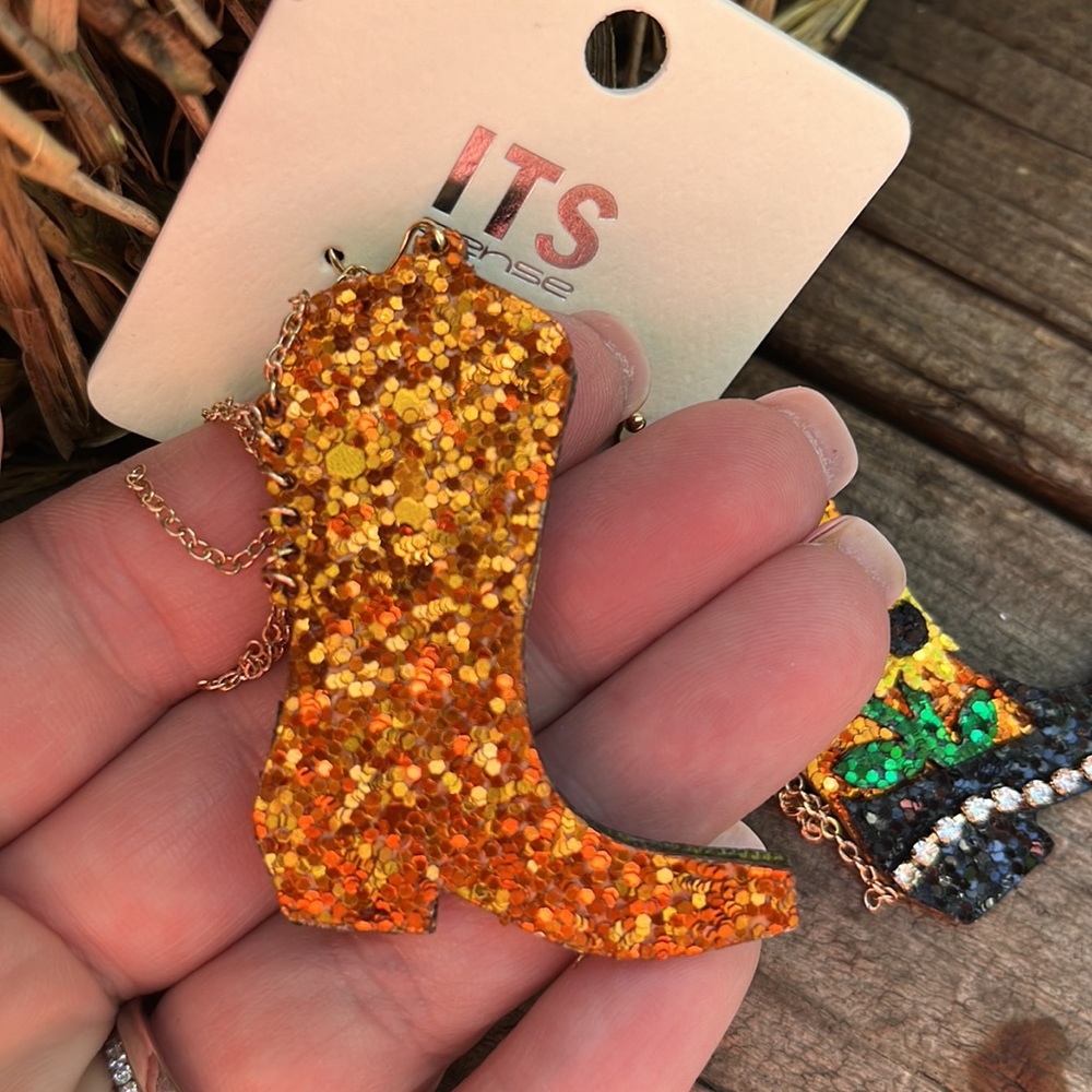 Glitter Sunflower Black Boot Earrings - Picture 11 of 11
